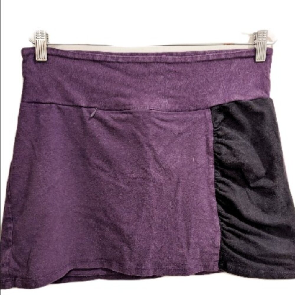 Purple mini skirt with side rouching and pocket - Hemp, organic cotton - Size M